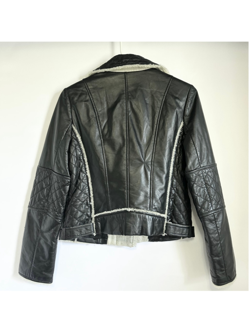 ELLASSAY FIRST Lambskin Leather Tweed BLACK Quilted MOTO Biker JACKET WOMENS M - Picture 8 of 13